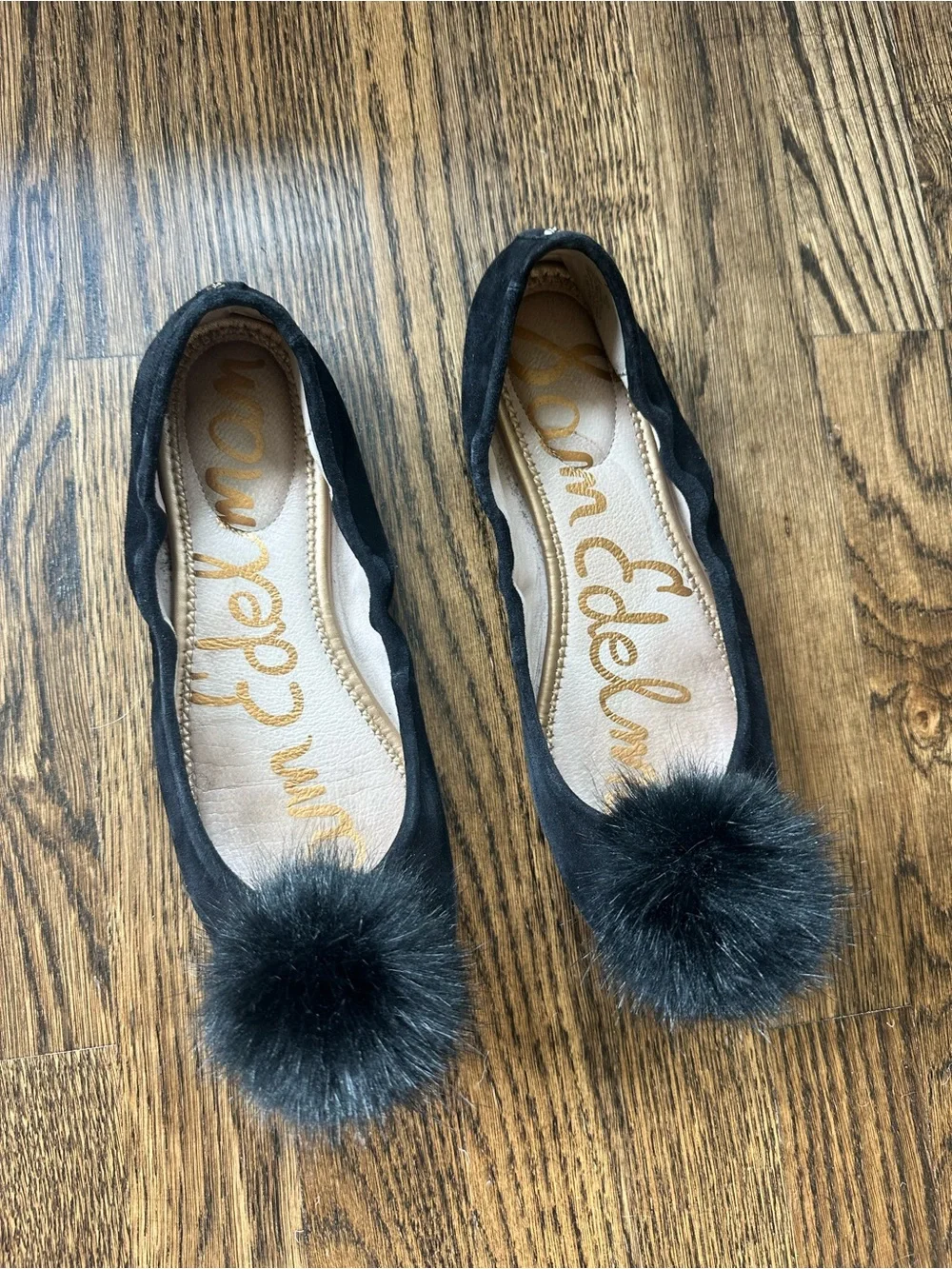 Sam Edelman Black Pom-Pom Ballet Flats, size 9